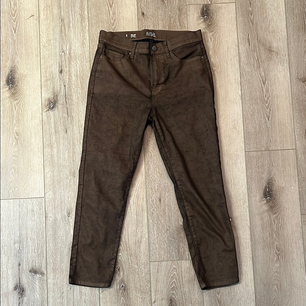 a.n.a. ~ misses high rise straight fit coated denim, brown, great condition!
